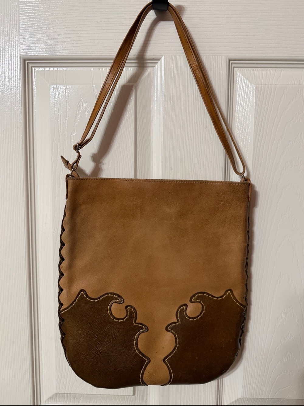 Women's Two-Tone Tan Leather Shoulder/Crossbody Purse
